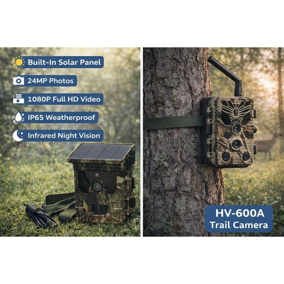HV-600A Solar Trail Camera 24MP 1080P IP65 Wildlife Hunting Open Box